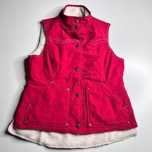 Ariat Womens Red Western Quilted Sherpa Lined Vest Snap Front Medium